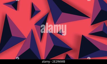 Abstrakter Hintergrund mit schwarzen Dreiecken. Realistisch und 3D. Vektorgrafik auf rotem Hintergrund. Stock Vektor