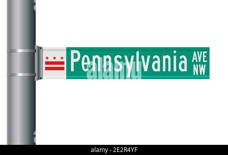 Vektordarstellung der Washington DC Pennsylvania Avenue NW grün Straßenschild Stock Vektor