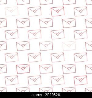 Valentinstag Thema Doodle Nahtloses Muster der handgezeichneten Mail Buchstabe mit Herzform Stock Vektor