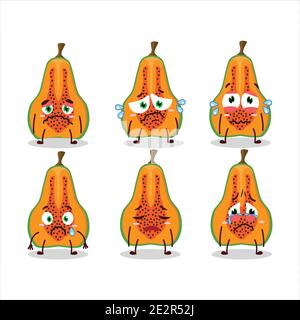 Stück Papaya Cartoon-Figur mit trauriger Ausdruck. Vektorgrafik Stock Vektor