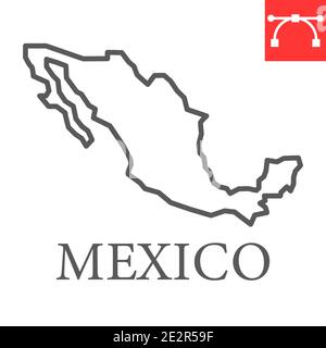 Karte von Mexiko-Linie Symbol, Land und Geographie, mexiko Karte Zeichen Vektorgrafik, editierbare Kontur linearen Symbol, eps 10. Stock Vektor