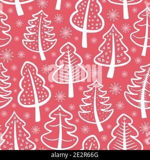 Weihnachtsbaum Muster Hintergrund-Design, niedlich saisonale Vektor nahtlose Wiederholung von festlichen Bäumen und Schneeflocken. Stock Vektor