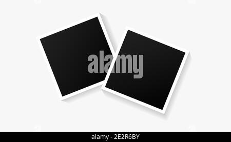 Zwei leere schwarze Bilderrahmen auf weißem Hintergrund. Vektorgrafik für Ihre Fotos oder Erinnerungen. Stock Vektor