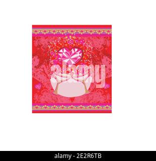 Valentinstag rote Karte mit Getränken und Herzen Stock Vektor