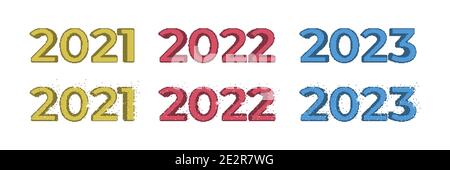 2021, 2022, 2023 Pixel Kunst isoliert auf weißem Hintergrund Stock Vektor