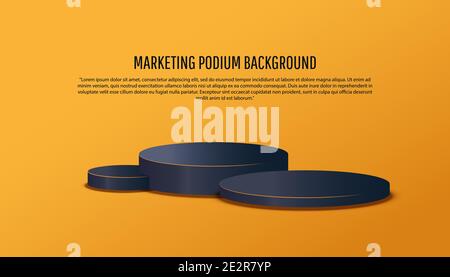 3d schwarze Plattform Studio minimale Szene mit Renderplattform auf gelbem Hintergrund. Podium zeigen kosmetisches Produkt. Stock Vektor
