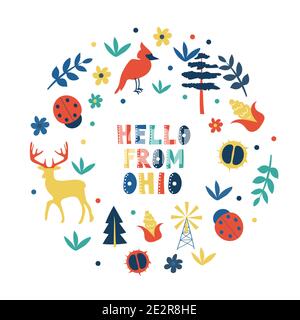 USA Kollektion. Hallo aus Ohio Thema. Zustandssymbole runde Karte Stock Vektor