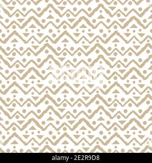 Beige und weiß niedlich Nahtloses Wiederholungsmuster mit zackigen Linien von Dreiecken, gebrochenen Linien und Kreisen Stock Vektor