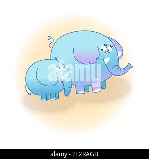 Baby Elefant Kalb und seine Mutter. Mutter des Elefantenbabys steht mit ihrem Kind. Stock Vektor