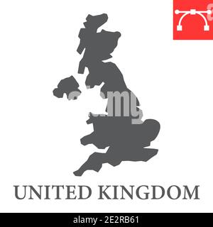 Karte von Großbritannien Glyphe Symbol, Land und Geographie, Großbritannien Karte Zeichen Vektorgrafik, editierbare Kontur solide Symbol, eps 10. Stock Vektor