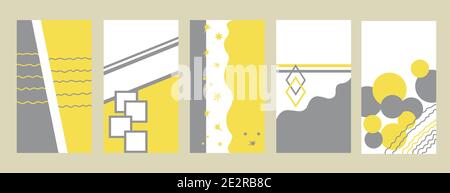 Elegante Social-Media-Vorlagen in trendigen Farben Illuminating Yellow und Ultimate Grey Hintergründe mit Design-Elementen, abstrakte Ornament für Geschichten Design gesetzt Stock Vektor