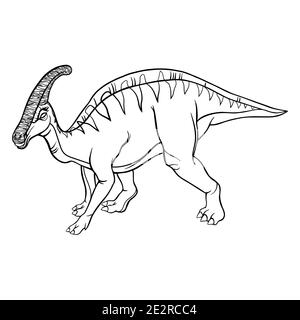 Hadrosaurus Dinosaurier Cartoon lineare Skizze für Malbuch isoliert auf weißem Hintergrund. Vektorgrafik Stock Vektor