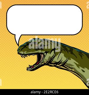 Comic-Stil Zeichnung eines sprechenden Dinosaurier Kopf mit leerem Raum für Ihren Text. Quadratische Illustration für Internet-Post und soziale Netzwerke. Vektorklipar Stock Vektor