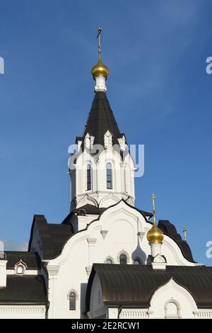 Weiße Steinkirche der Heiligen Apostel Konstantin und Elena. Moskau, Russland. Fragment Stockfoto