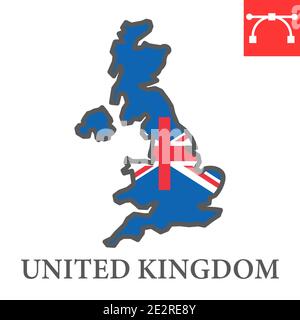Karte von Großbritannien Farblinie Symbol, Land und Geographie, Großbritannien Karte Flagge Zeichen Vektorgrafiken, editierbare Kontur gefüllt Umrisssymbol, eps 10 Stock Vektor