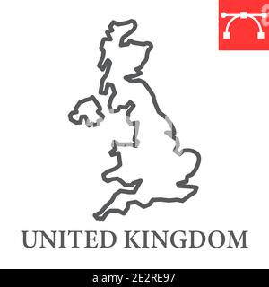 Karte von Großbritannien Linie Symbol, Land und Geographie, Großbritannien Karte Zeichen Vektor Grafik, editierbare Kontur lineare Symbol, eps 10. Stock Vektor