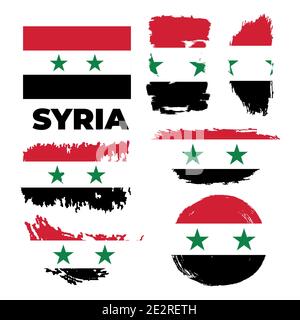 Pinsel gemalte Grunge Flagge von Syrien Land. Unabhängigkeitstag Syriens. Stock Vektor