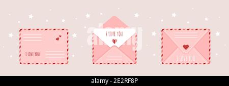 Rosa Umschlag im Cartoon-Stil. Mail mit Liebe Nachricht. Alles Gute Zum Valentinstag. Ich liebe dich. Stock Vektor