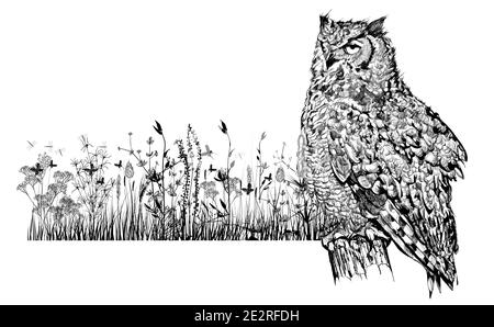 Eule auf einer Stange, Ökologie Thema - Vektor-Illustration (ideal für den Druck auf Stoff oder Papier, Poster oder Tapete, Hausdekoration) Stock Vektor