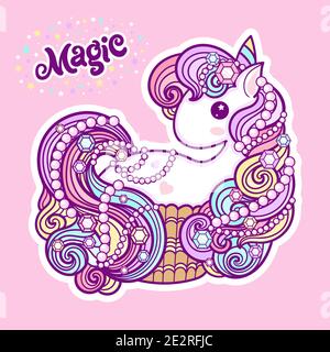Niedliche Einhorn Cupcake auf einem rosa Hintergrund. Kawaii, Kinderzeichnung. Vektor Stock Vektor