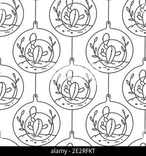 Nahtlose Sukkulente und Kakteen Pflanzen nahtlose Muster. Vektor tropische Illustration von Wüstenblumen im Terrarium. Hand gezeichnete Linie Doodle Natur proin Stock Vektor