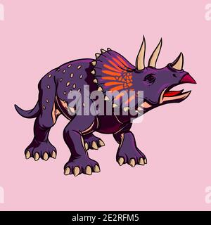 Farbe Cartoon Zeichnung Triceratops Dinosaurier für den Druck. Illustration für Kinder. Vektorclipart Stock Vektor