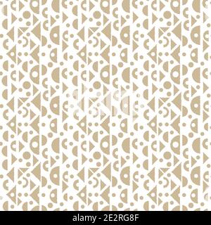 Beige und weiß niedlich Nahtloses Wiederholungsmuster mit kleinen leeren Kreisen, gezackten Linien von Dreiecken, Bögen und einem halben Kreis Stock Vektor