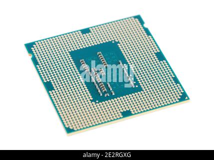 Computerprozessorchip (CPU) auf Weiß isoliert Stockfoto