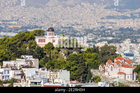 Das Nationale Observatorium auf dem Nymphshügel in Thiseio, Athen, Griechenland. Stockfoto