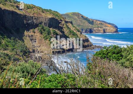 Küstenklippen in der Nähe von Muriwai in der malerischen westlichen Auckland Region, Neuseeland Stockfoto