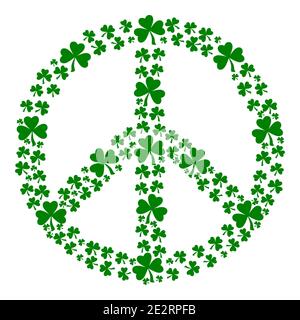 Schamanen haben ein Friedenssymbol geformt. St. Patrick's Day. Kleeblätter unterschiedlicher Größe. Vektordarstellung für Icon Design Element. Isoliert auf weißem Hintergrund Stock Vektor