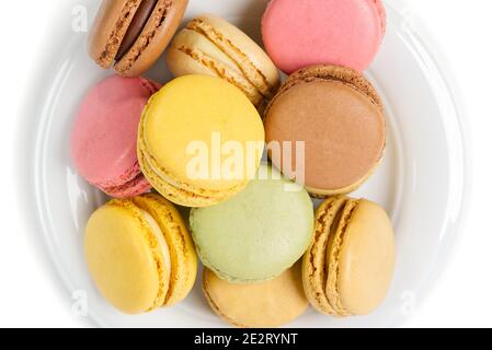Macaron. Traditionelle französische bunte Makronen Nahaufnahme, Makro Stockfoto