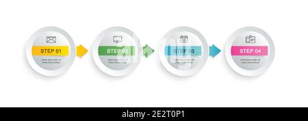 Infografik mit 4 Kreisschritten und abstrakter Timeline-Vorlage. Präsentation Schritt Geschäft moderner Hintergrund. Stock Vektor