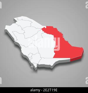 Lage der Region Eastern Province innerhalb der isometrischen 3D-Karte von Saudi-Arabien Stock Vektor