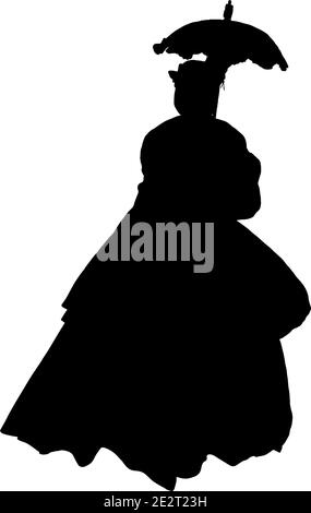 Silhouette Vektorgrafik einer Frau in Bürgerkriegszeit Kleid mit Sonnenschirm Stock Vektor