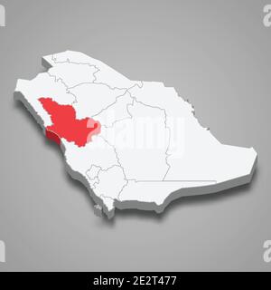 Lage der Region Medina innerhalb der isometrischen 3D-Karte von Saudi-Arabien Stock Vektor