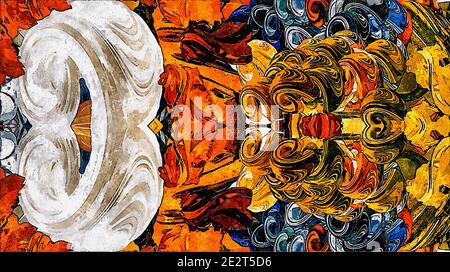 Abstrakte psychedelische Hintergrund Aquarell Stilisierung aus farbigen chaotischen Pinselstrichen in verschiedenen Größen und verschwommenen Flecken von Farbe Stockfoto