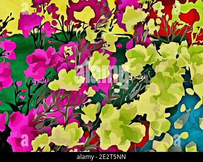 Abstrakte psychedelische Hintergrund Aquarell Stilisierung aus farbigen chaotischen Pinselstrichen in verschiedenen Größen und verschwommenen Flecken von Farbe Stockfoto