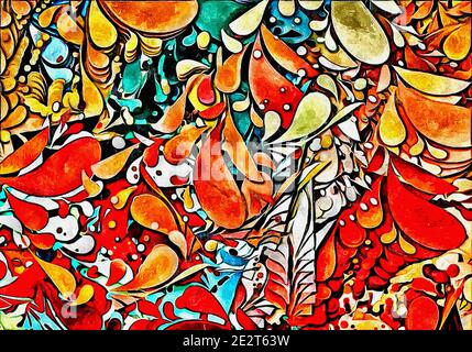 Abstrakte psychedelische Hintergrund Aquarell Stilisierung aus farbigen chaotischen Pinselstrichen in verschiedenen Größen und verschwommenen Flecken von Farbe Stockfoto