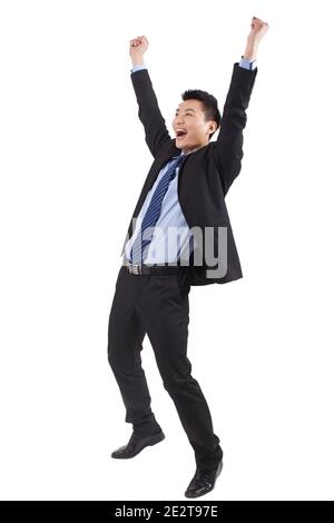 Portrait des jungen Geschäftsmannes schreien, stehen in weißem Hintergrund hohe Qualität Foto Stockfoto