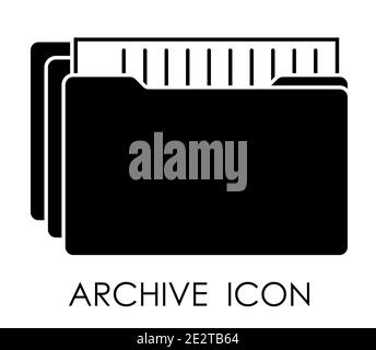 Schwarzes Symbol des Computerdatenarchivs mit. Speicherung und Versand großer Datenmengen im Internet. Isolierter Vektor auf weißem Hintergrund Stock Vektor