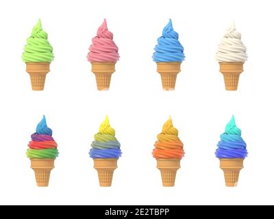 Set aus Eiscreme in Waffelkonen Stockfoto