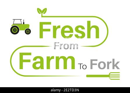 Essen Sie lokale Produkte frisch von der Farm auf die Gabel Vektor-Illustration Auf weißem Hintergrund - Nachhaltiges lokales Lebensmittelkonzept Stock Vektor