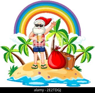 Weihnachtsmann auf der Strandinsel für Sommer Weihnachten Illustration Stock Vektor