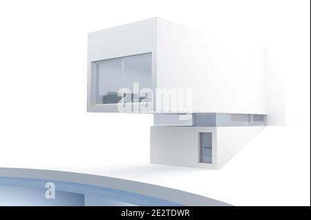 Hervorstehender Teil eines modernen Gebäudes in Weiß. 3d-Rendering Stockfoto