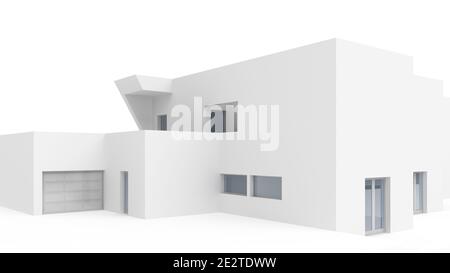 Modernes minimalistisches weißes Gebäude außen. 3d-Rendering Stockfoto