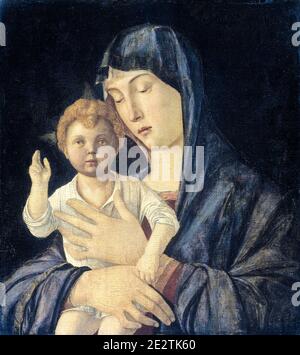 Madonna mit Kind, Gemälde von Giovanni Bellini, 1470-1480 Stockfoto