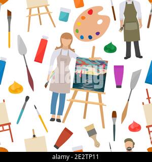 Beruf und Beruf eingestellt. Maler, Künstler Zubehör nahtlose Muster.Vektor-Illustration Stock Vektor