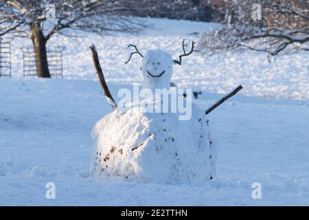 Schneemann im Studley Royal Deer Park, North Yorkshire Stockfoto