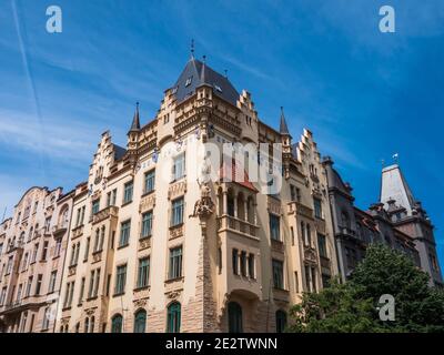 Parizska 97/15 Neorenaissance-Herrenhaus in Prag, Tschechien Entworfen 1905 von Jiri Justich, einem Belle Epoque-Gebäude im Josefov-Viertel. Stockfoto